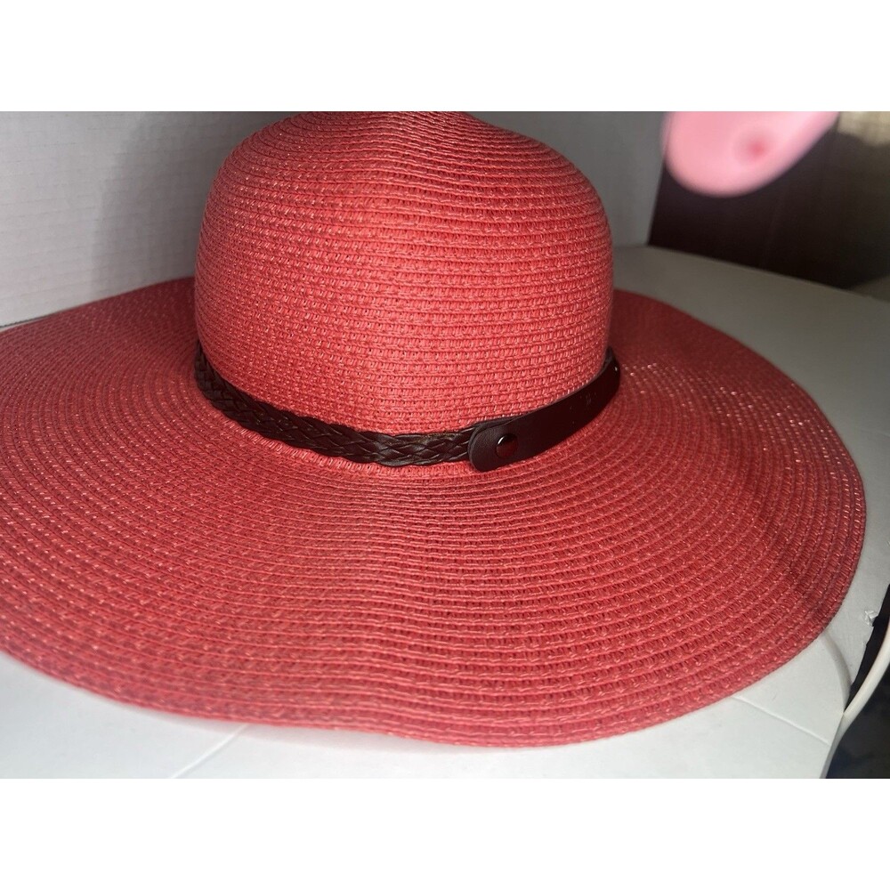 Hibiscus Red Wide Brim Straw Sun Hat Resort Beach Vacation Hat